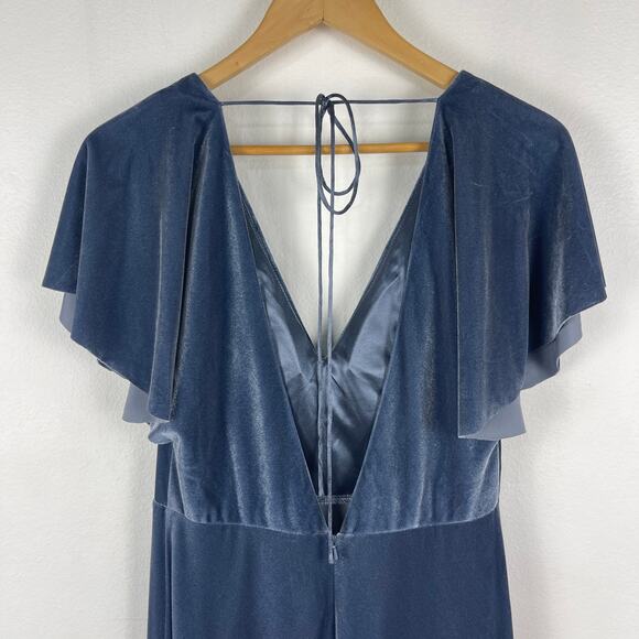 Anthro Jenny Yoo Ellis Light Blue Flutter Sleeve Open Back Velvet Dress Gown 10 - Picture 8 of 14